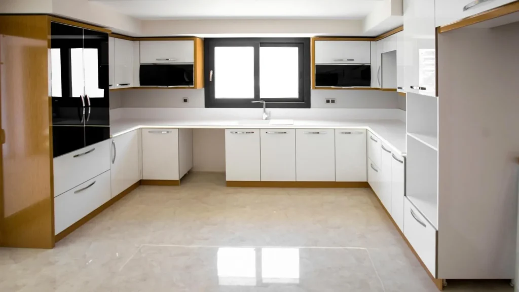 Modern wooden wall cabinets Abu Dhabi with soft-close hinges and sleek design